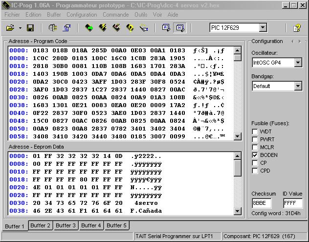 Copie ecran du fichier de parametrage du C